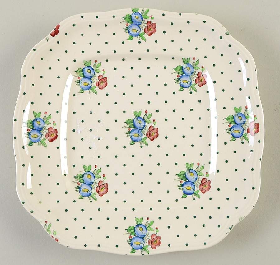 Old Concord Green Dots Square Luncheon Plate by Spode-1