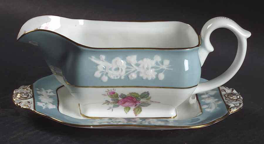 Old Colony Rose Gravy Boat with Attached Underplate by Spode-1