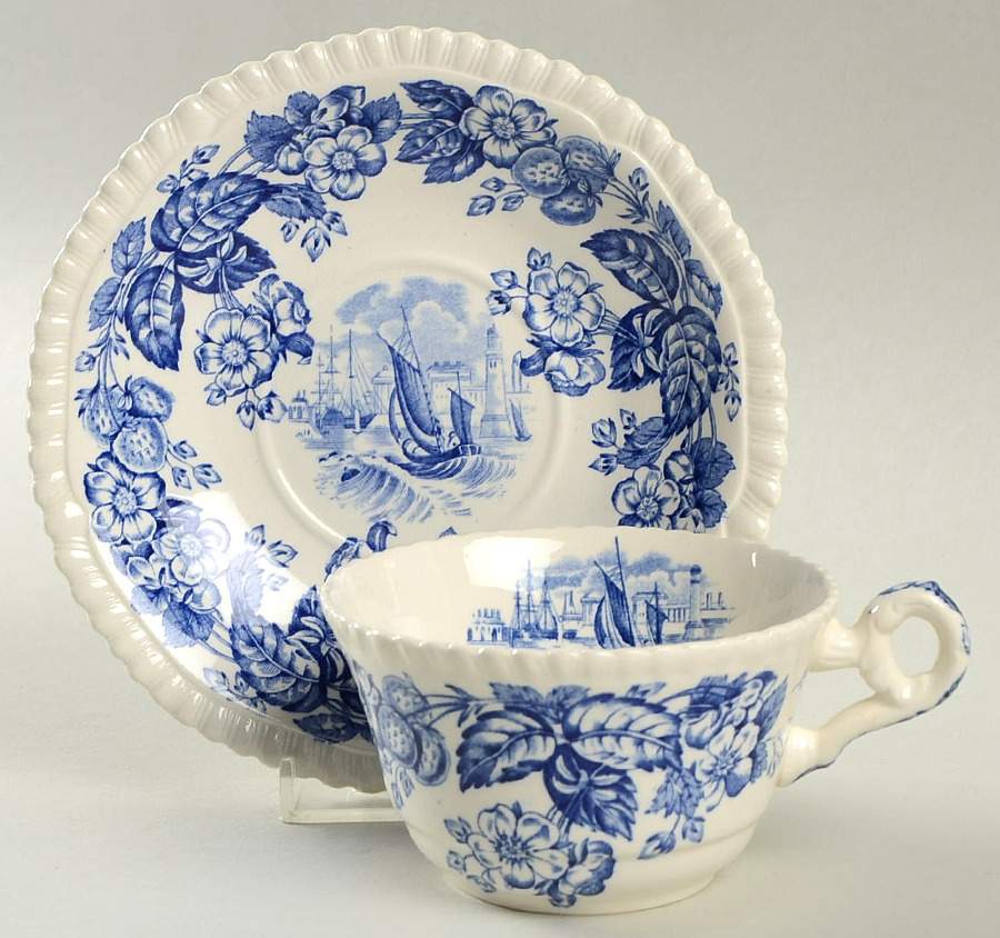 Old Salem Blue Flat Cup & Saucer Set by Spode-1