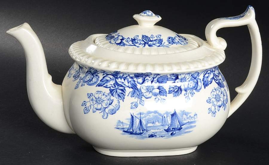 Old Salem Blue Teapot & Lid by Spode-1