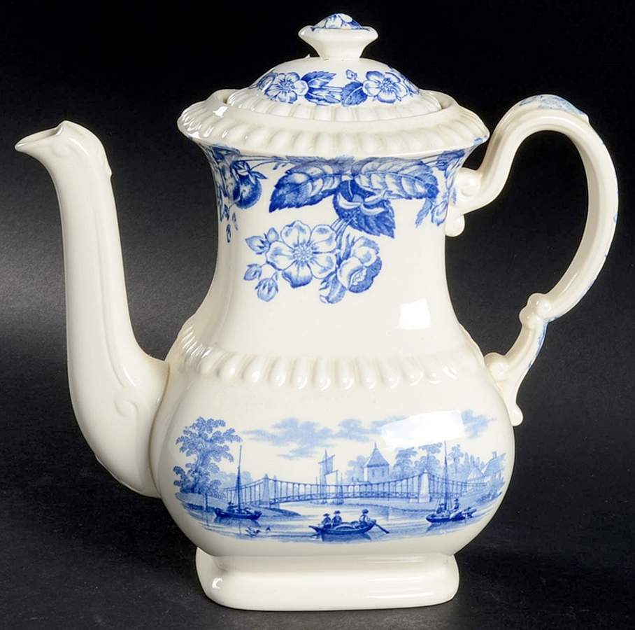 Old Salem Blue Coffee Pot & Lid by Spode-1