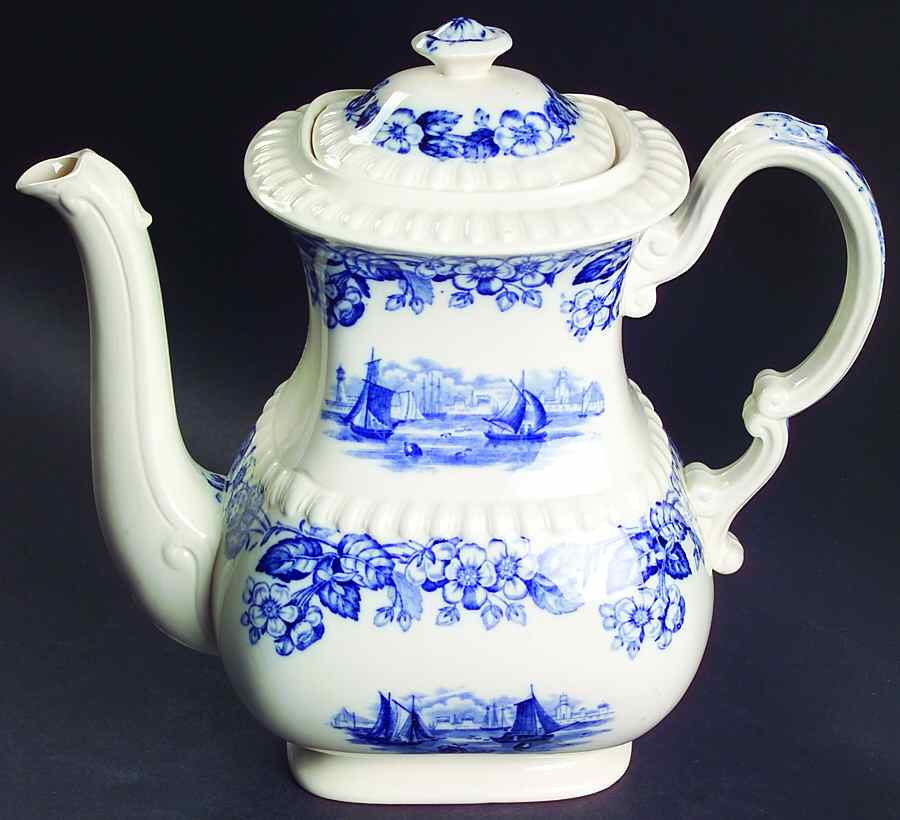 Old Salem Blue Coffee Pot & Lid by Spode-1