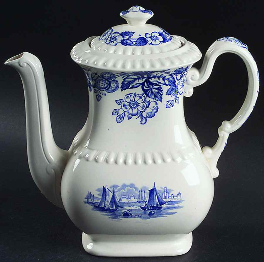 Old Salem Blue Coffee Pot & Lid by Spode-1