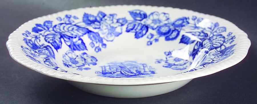 Old Salem Blue Rim Soup Bowl by Spode-1
