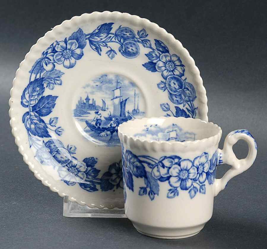 Old Salem Blue Flat Demitasse Cup & Saucer Set by Spode-1