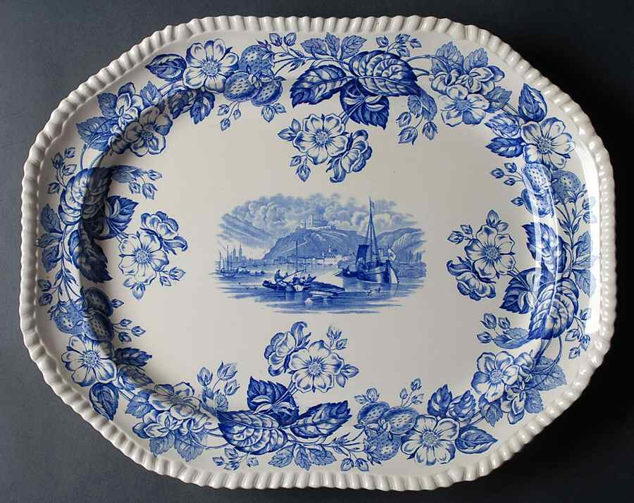 Old Salem Blue 17" Oval Serving Platter by Spode-1