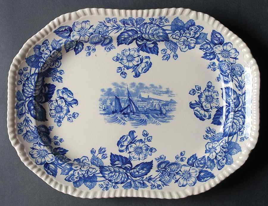 Old Salem Blue 12" Oval Serving Platter by Spode-1