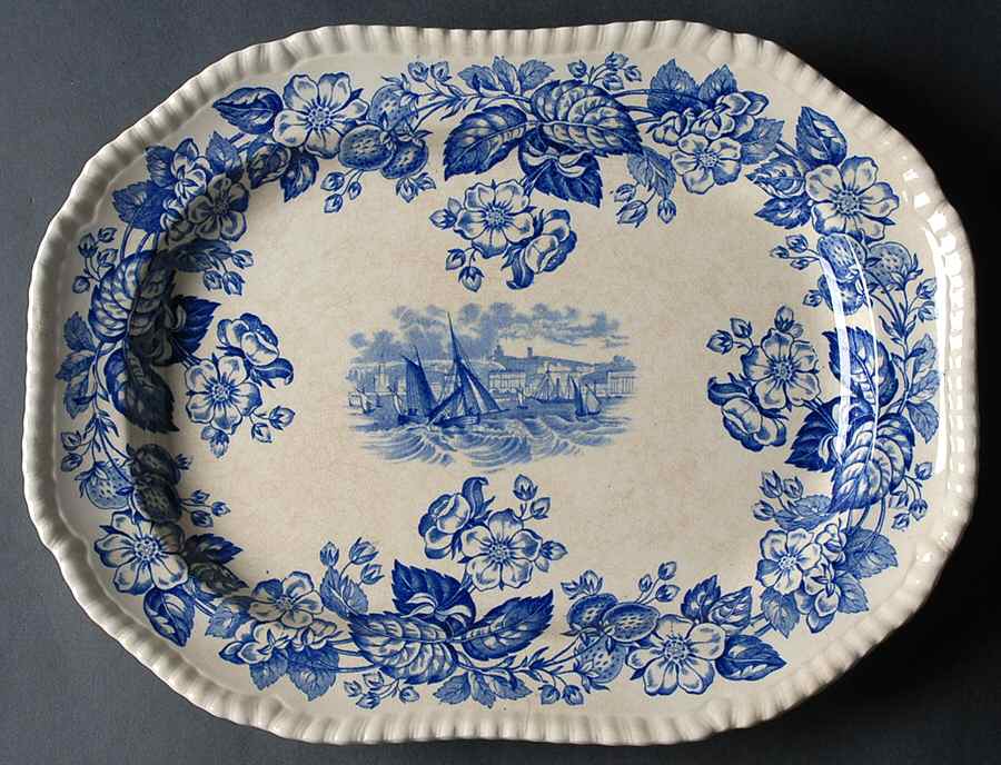 Old Salem Blue 13" Oval Serving Platter by Spode-1