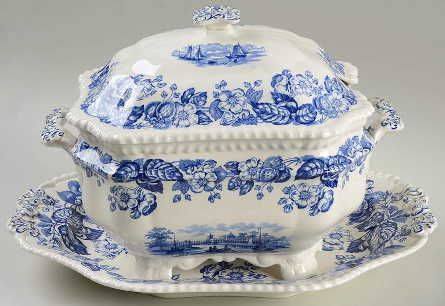 Old Salem Blue Tureen & Lid w/Underplate by Spode-1