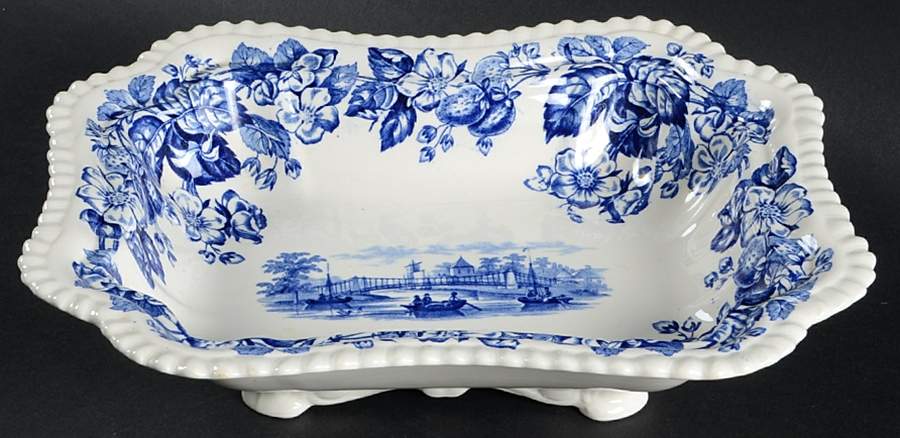 Old Salem Blue Rectangular Vegetable Bowl No Lid by Spode-1