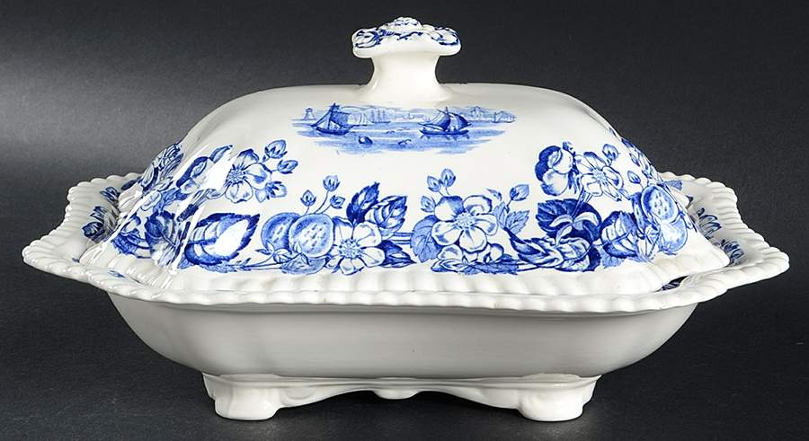 Old Salem Blue Rectangular Covered Vegetable by Spode-1