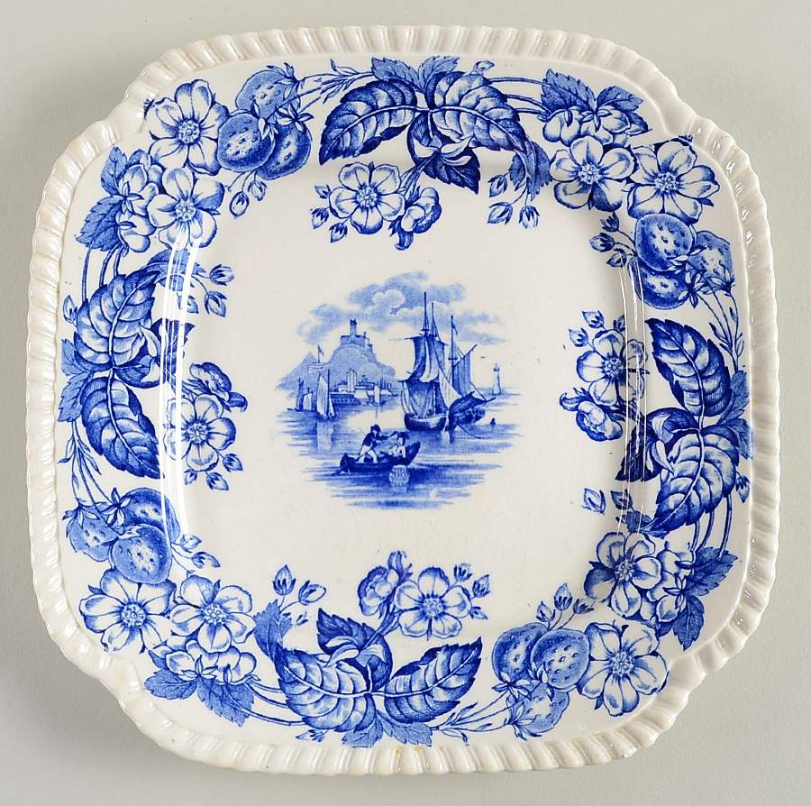 Old Salem Blue Square Salad Plate by Spode-1