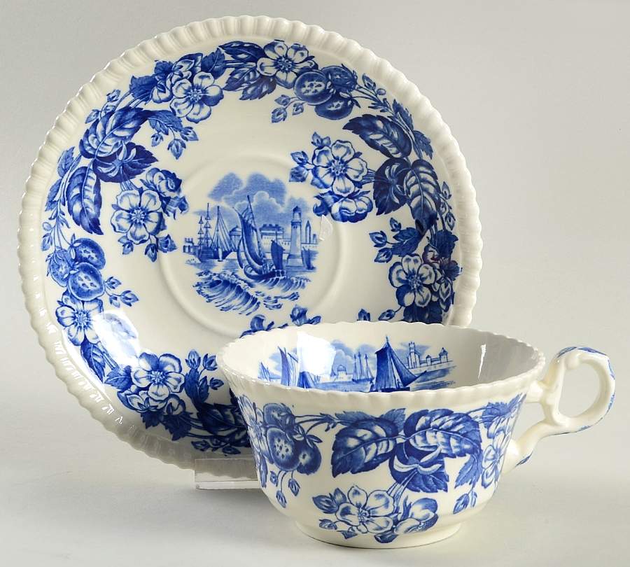 Old Salem Blue Oversized Cup & Saucer Set by Spode-1