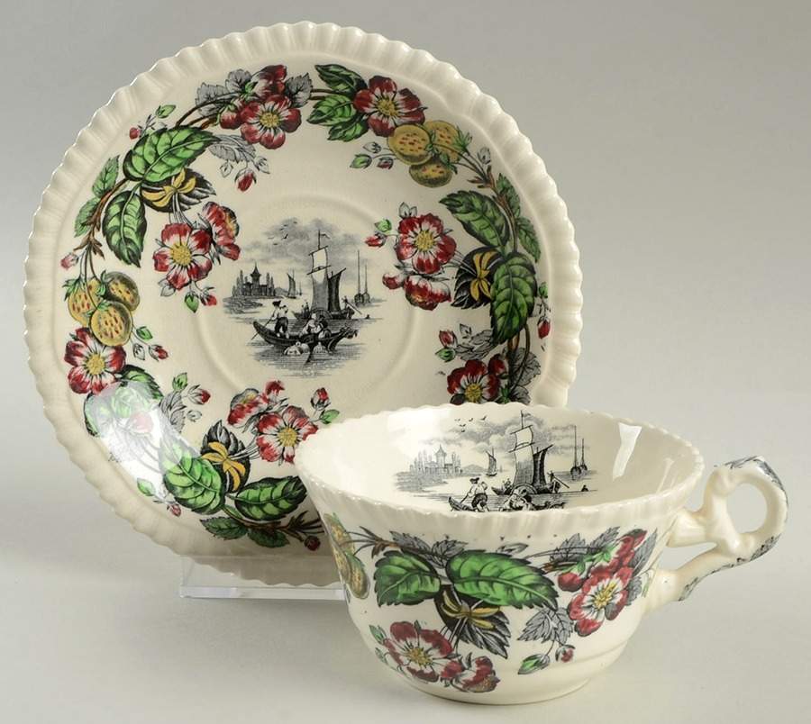 Old Salem Multicolor Footed Cup & Saucer Set by Spode-1