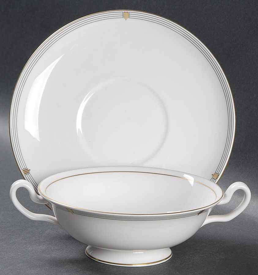 Opera Footed Cream Soup Bowl & Saucer Set by Spode-1