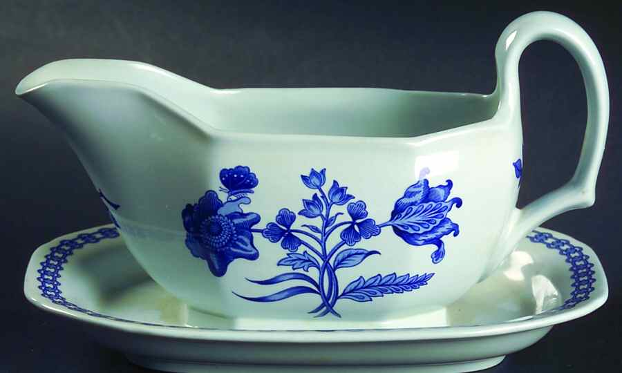 Palace Garden Blue Gravy Boat with Attached Underplate by Spode-1