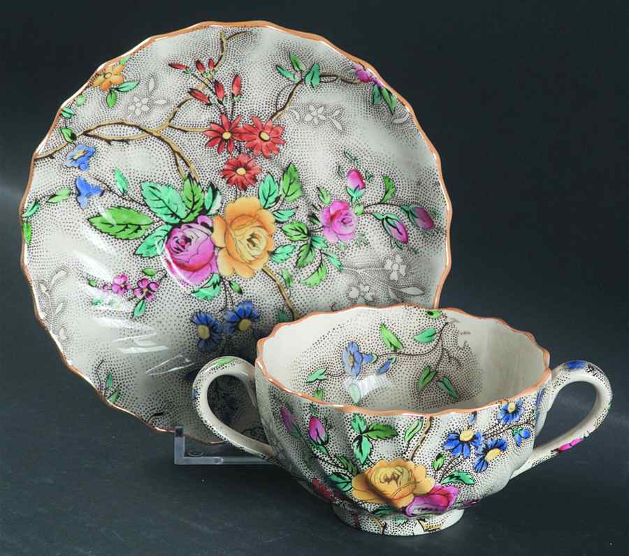 Patricia (Yellow Trim) Footed Bouillon Cup & Saucer by Spode-1
