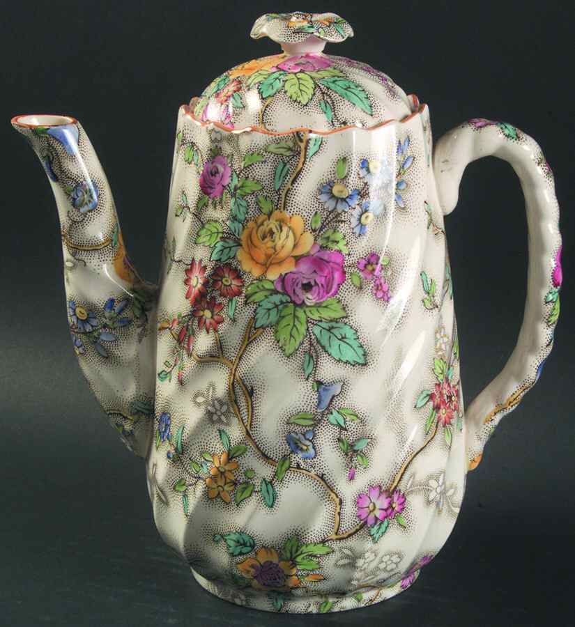 Patricia (Yellow Trim) Coffee Pot & Lid by Spode-1