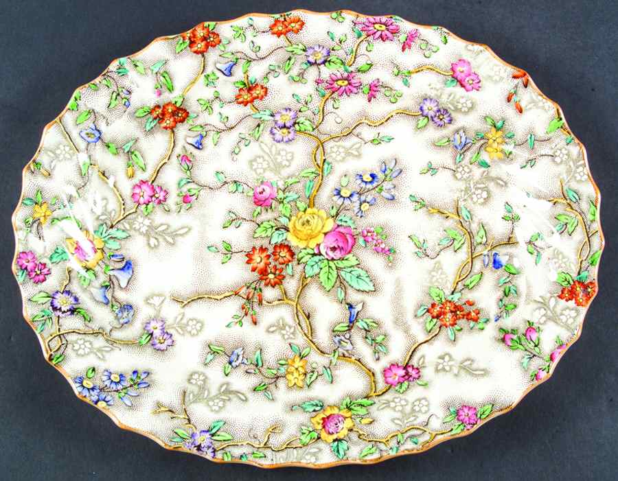 Patricia (Yellow Trim) 13" Oval Serving Platter by Spode-1