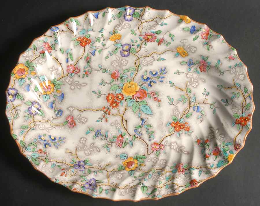 Patricia (Yellow Trim) 14" Oval Serving Platter by Spode-1