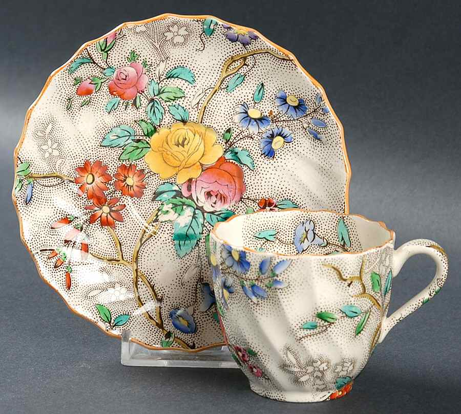 Patricia (Yellow Trim) Footed Demitasse Cup & Saucer Set by Spode-1