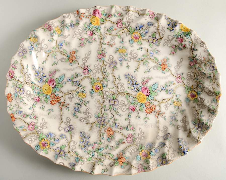 Patricia (Yellow Trim) 18" Oval Serving Platter by Spode-1