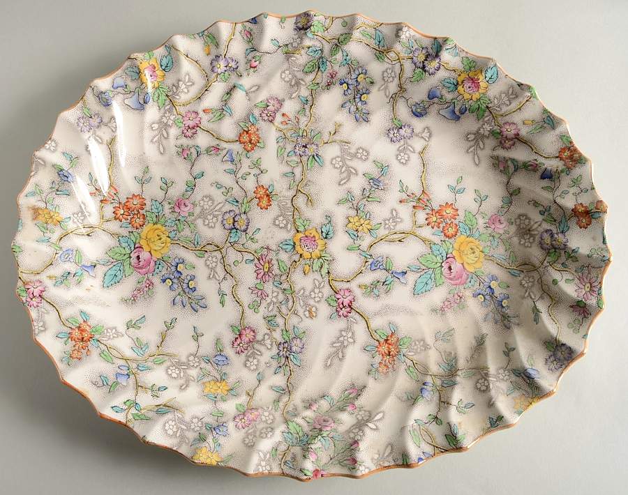 Patricia (Yellow Trim) 16" Oval Serving Platter by Spode-1
