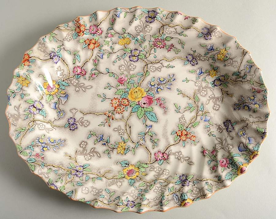 Patricia (Yellow Trim) 15" Oval Serving Platter by Spode-1