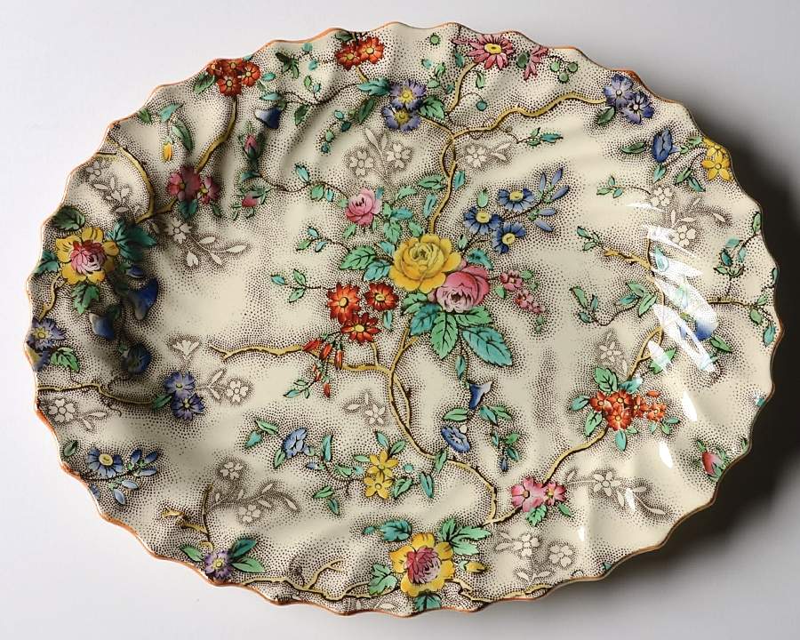 Patricia (Yellow Trim) 11" Oval Serving Platter by Spode-1
