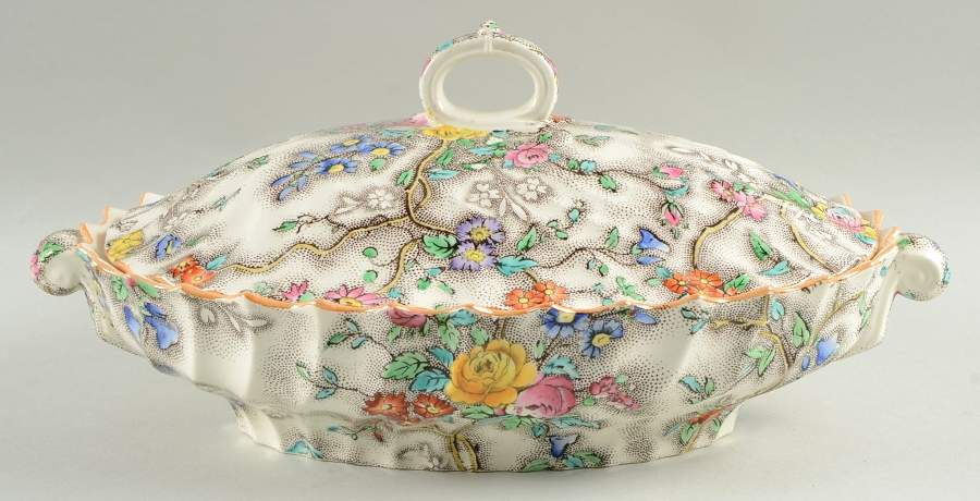 Patricia (Yellow Trim) Oval Covered Vegetable by Spode-1