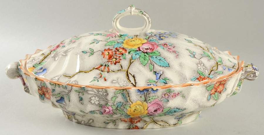 Patricia (Yellow Trim) 10" Oval Divided Vegetable Bowl by Spode-1