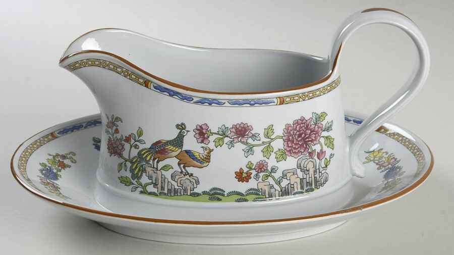 Peacock Gravy Boat with Attached Underplate by Spode-1
