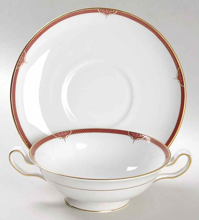 Petit Bordeaux Footed Cream Soup Bowl & Saucer Set by Spode-1