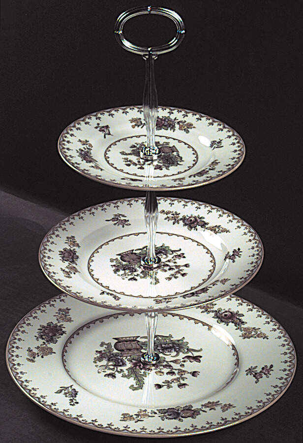 Peplow (Yellow Trim) 13 7/8"-14 1/4" 3-Tiered Serving Tray(DP,SP,BB) HC by Spode-1
