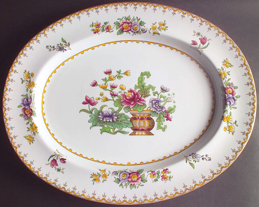 Peplow (Yellow Trim) 16" Oval Serving Platter by Spode-1