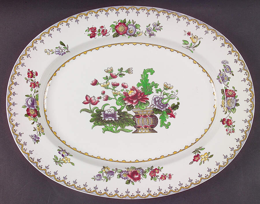 Peplow (Yellow Trim) 13" Oval Serving Platter by Spode-1
