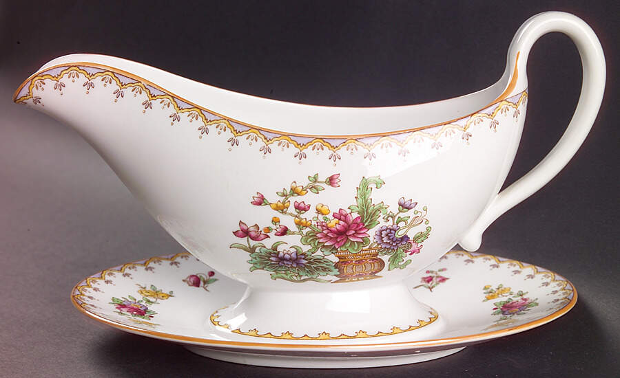 Peplow (Yellow Trim) Gravy Boat with Attached Underplate by Spode-1