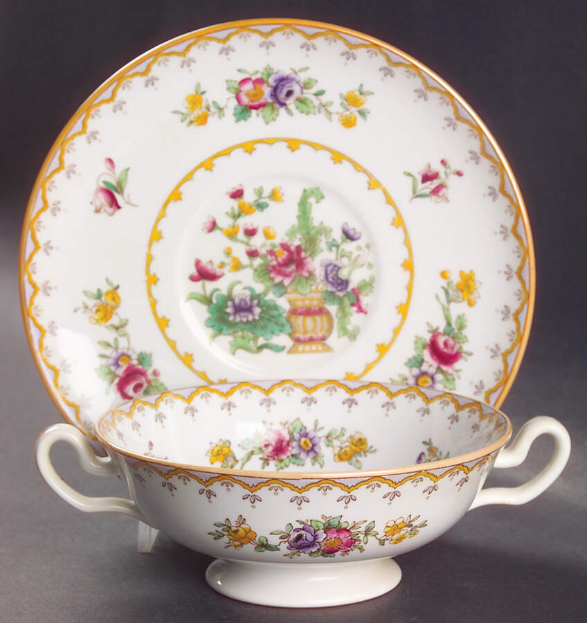Peplow (Yellow Trim) Footed Cream Soup Bowl & Saucer Set by Spode-1