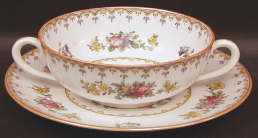 Peplow (Yellow Trim) Flat Cream Soup Bowl & Saucer Set by Spode-1