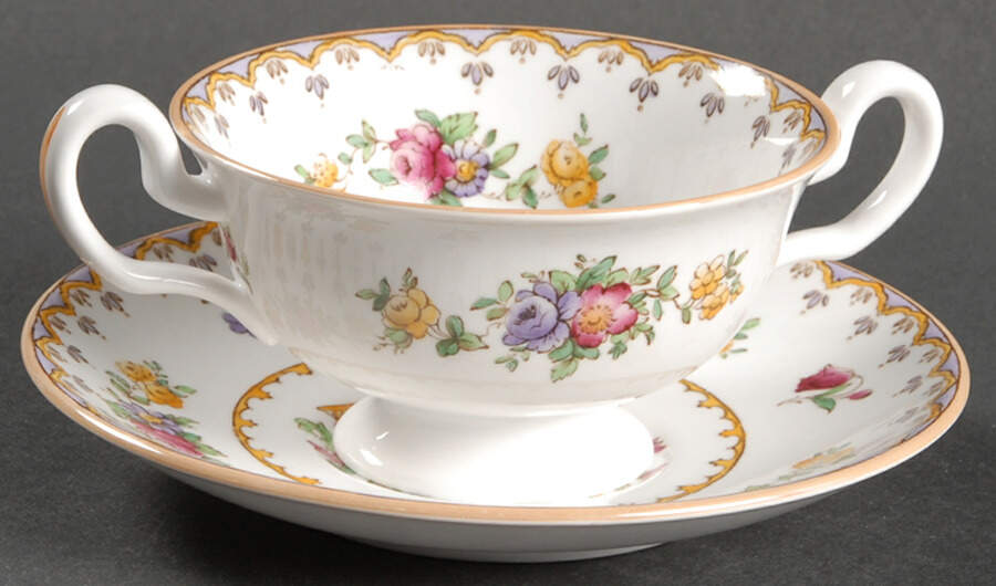 Peplow (Yellow Trim) Bouillon Cup & Saucer by Spode-1