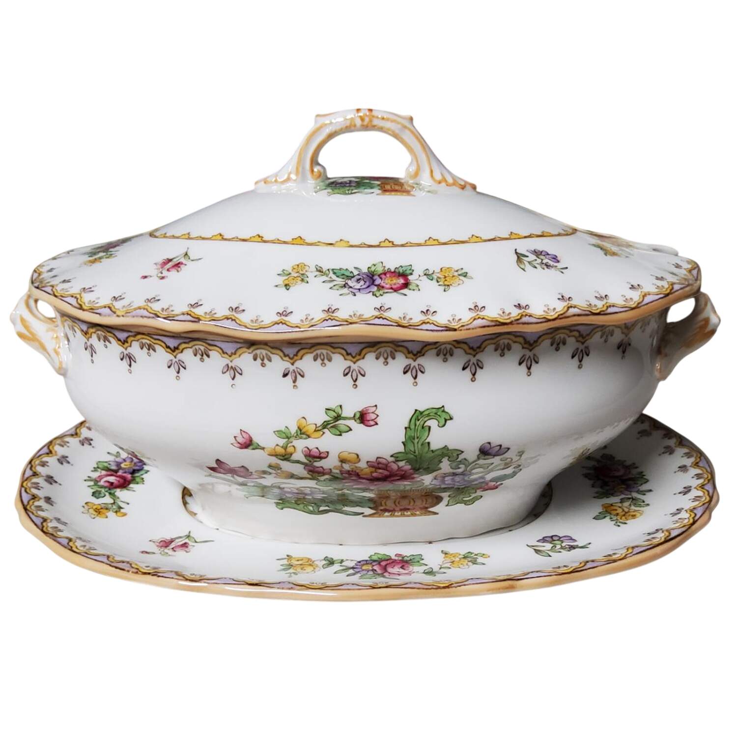 Peplow (Yellow Trim) Sauce Boat & Lid with Underplate by Spode-1