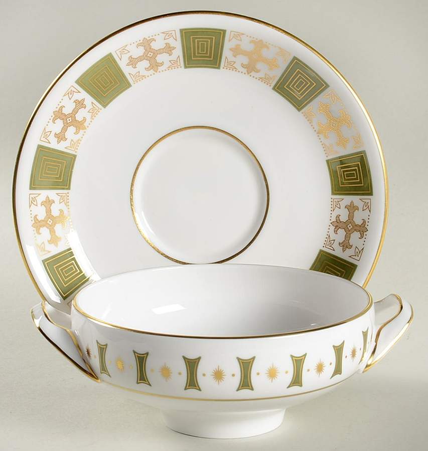 Persia Green Footed Cream Soup Bowl & Saucer Set by Spode-1