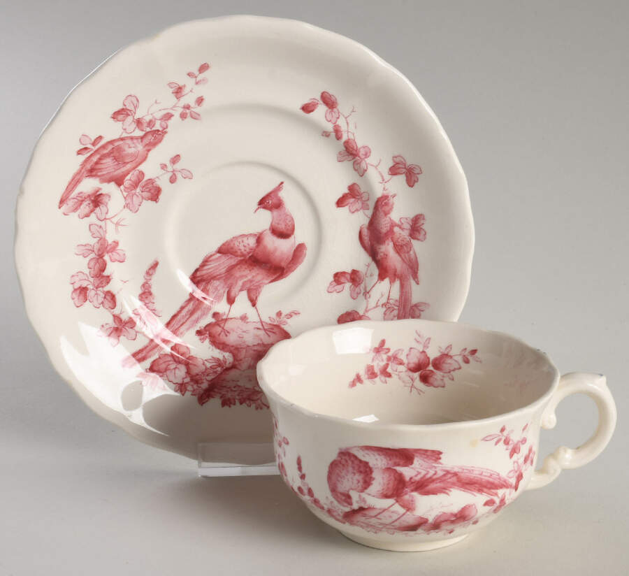 Pink Bird Flat Cup & Saucer Set by Spode-1