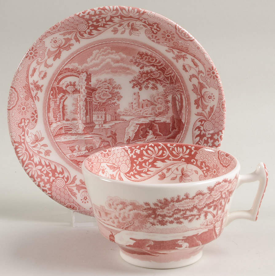 Pink Italian Footed Cup & Saucer Set by Spode-1