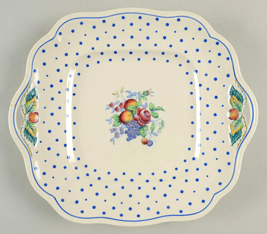 Polka Dot Blue Square Handled Cake Plate by Spode-1