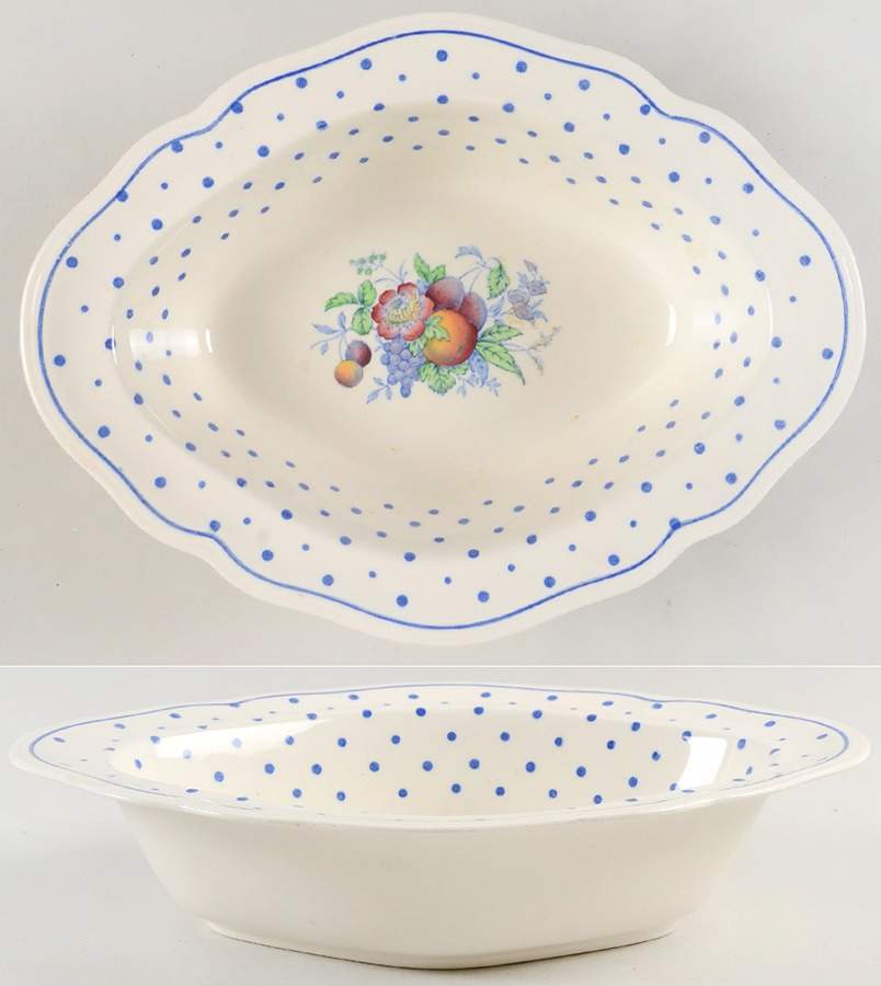 Polka Dot Blue 10" Oval Vegetable Bowl by Spode-1