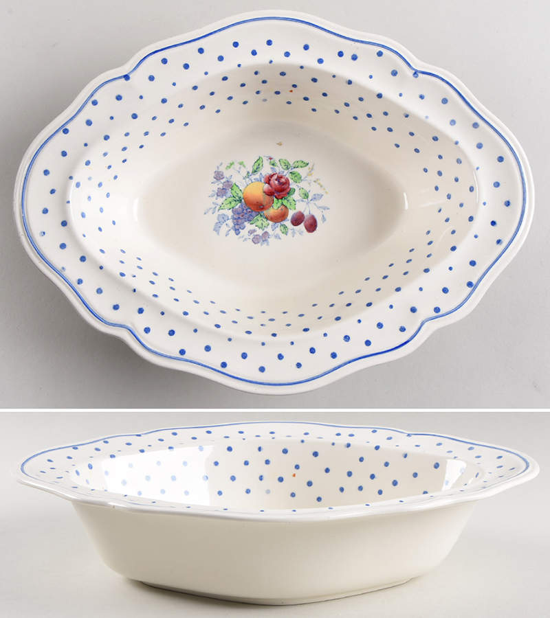 Polka Dot Blue 11" Oval Vegetable Bowl by Spode-1