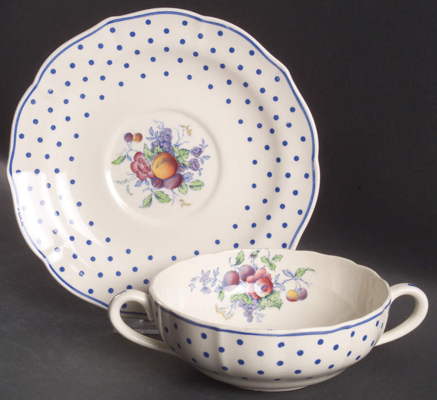 Polka Dot Blue Flat Cream Soup Bowl & Saucer Set by Spode-1