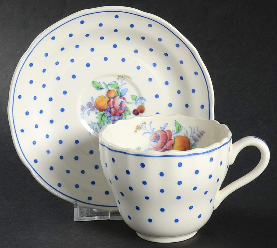 Polka Dot Blue Flat Cup & Saucer Set by Spode-1