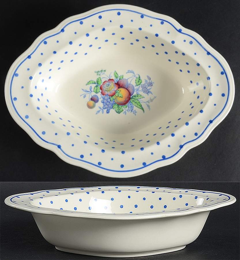 Polka Dot Blue 9" Oval Vegetable Bowl by Spode-1